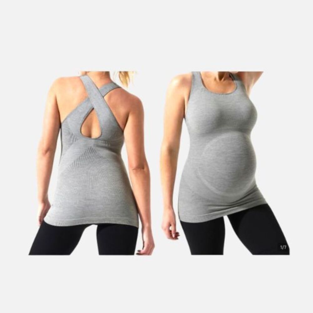 BLANQI Sport Support Maternity CrossBack Tank Top Dove Grey Medium NWT